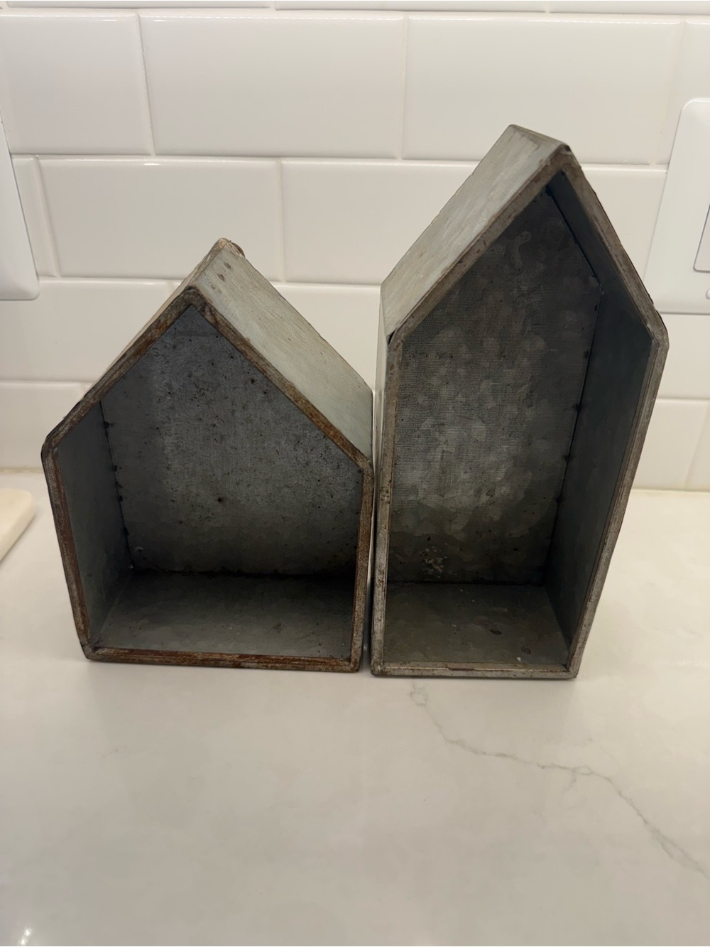 Galvanized metal house shaped decor vintage bundle